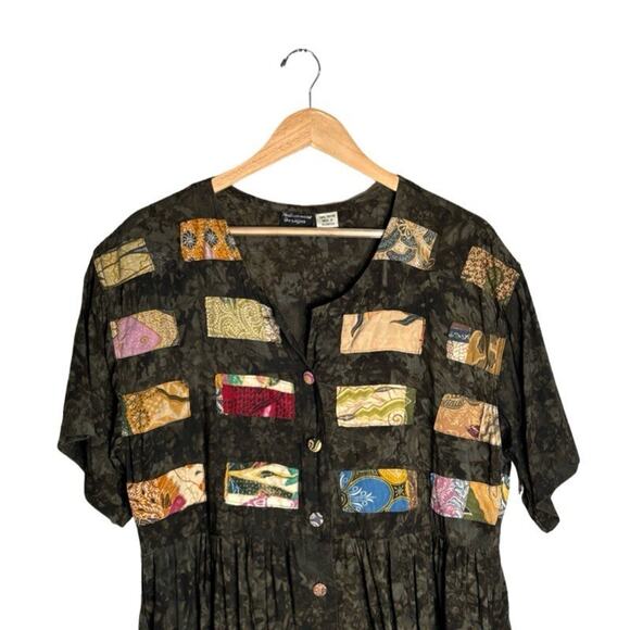 Nativewear Designs Dress Size Large Vintage Patchwork Green Round Neck Maxi - Picture 2 of 11